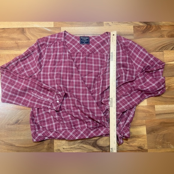 Abercrombie & Fitch Cropped Plaid Wrap Top Maroon Womens Size XL - Picture 3 of 7